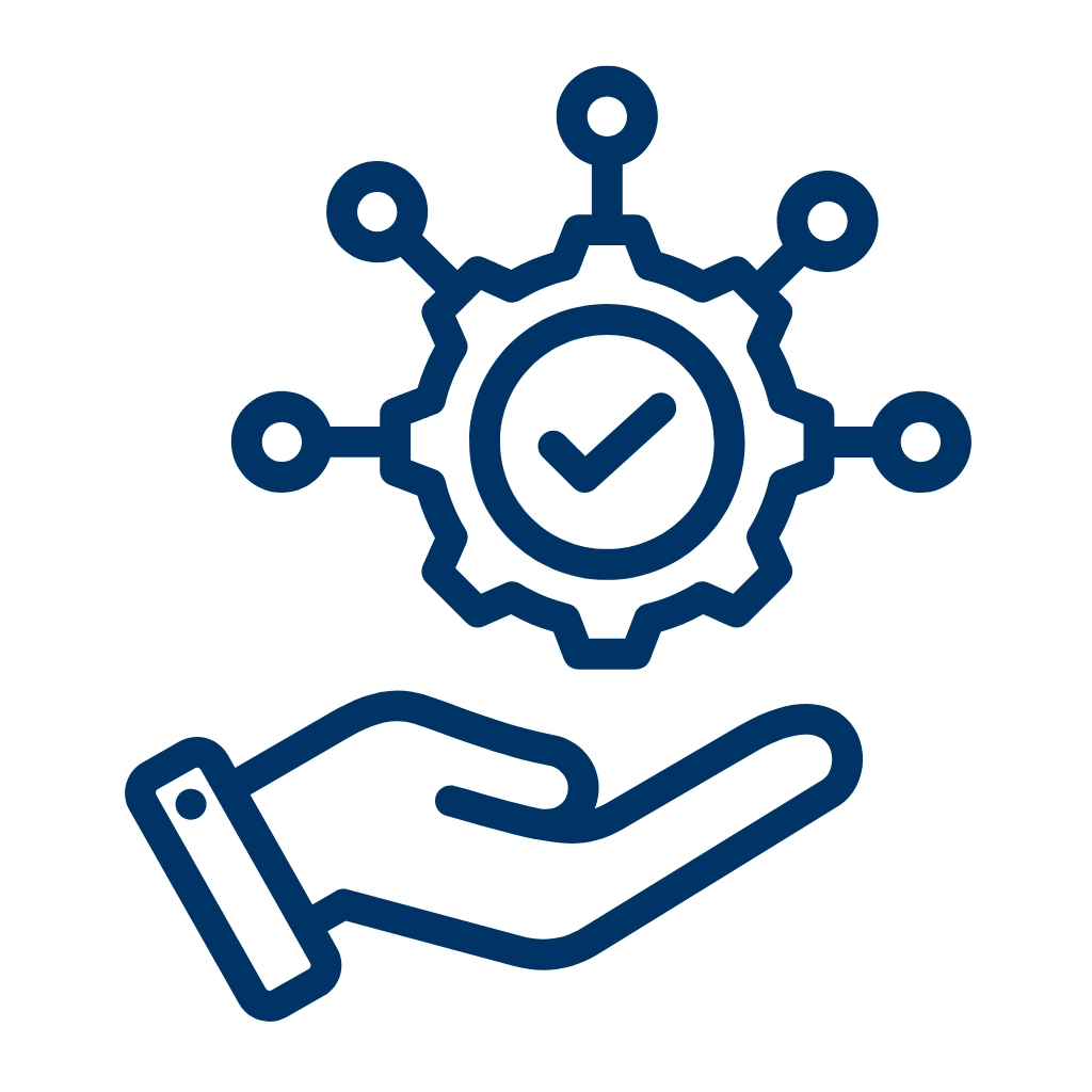 Hand icon holding engine representing IT Management solutions
